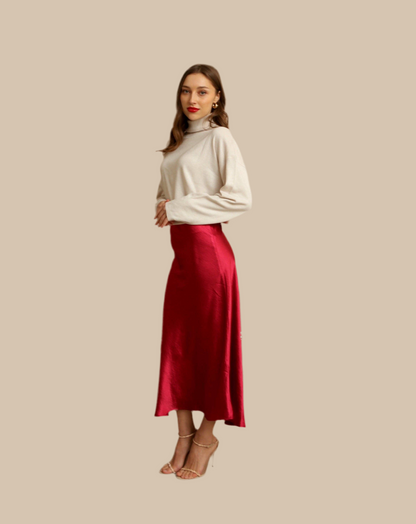 Luxe Satin Skirt Cherry Red