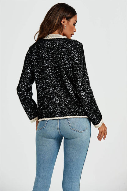 Lace Trim Boucle Jacket In Black