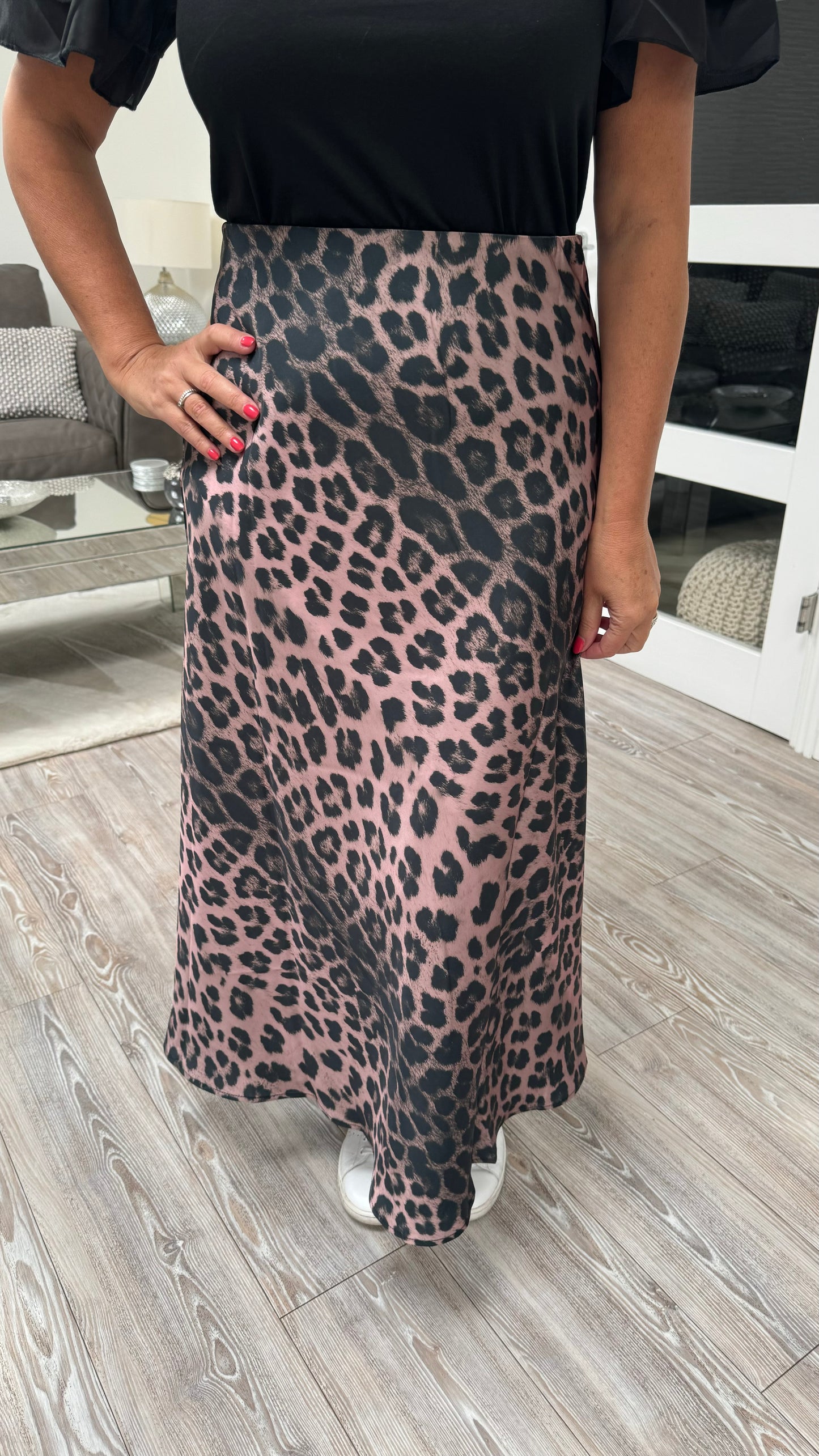 Leopard Print Satin Skirt