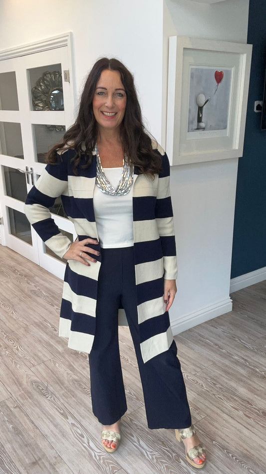 Navy Stripe Longline Cardigan