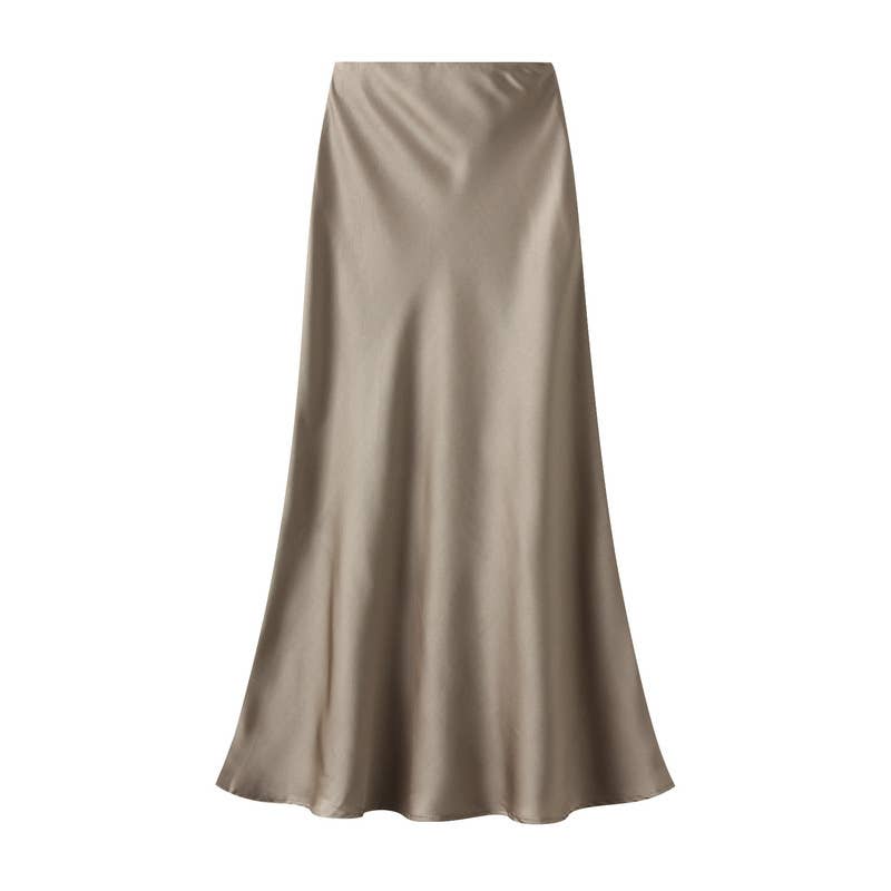 Satin Slip Skirt in Taupe: M